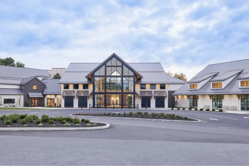 Modern building with glass entrance