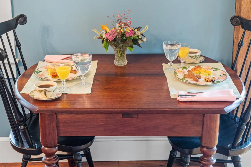 Breakfast table setting for two at Pheasant Run Farm Bed and Breakfast in Lancaster, Pennsylvania