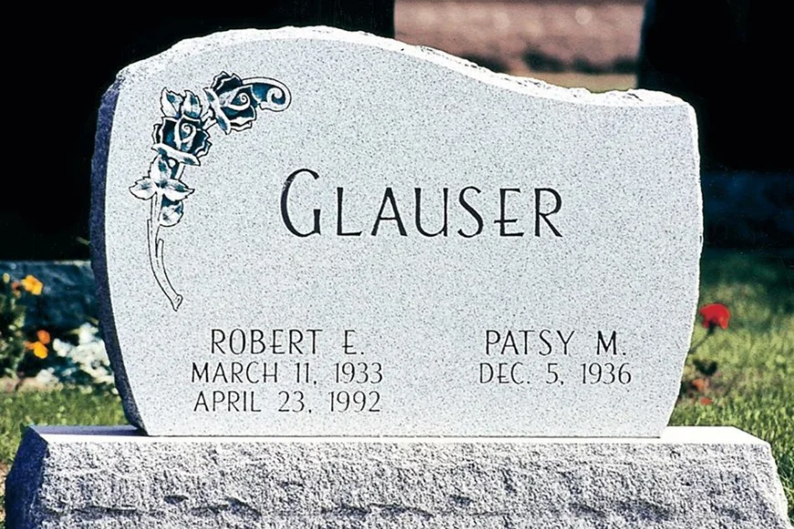 Granite double memorial headstone with rose engraving for Glauser family by Weaver Memorials Lancaster PA